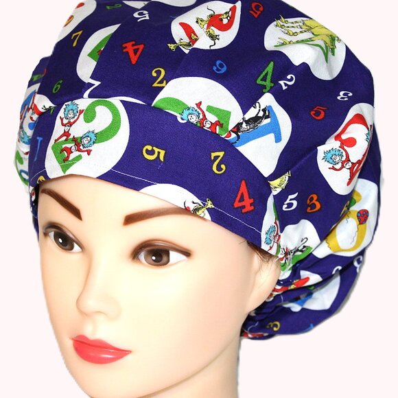 NWOT Handmade Dr. Seuss Bouffant Scrub Cap Surgical Hat, Counting with S… - Picture 2 of 6